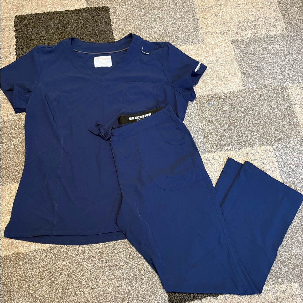 Skechers Women's Blue Straight Leg scrub Pants & Top Set